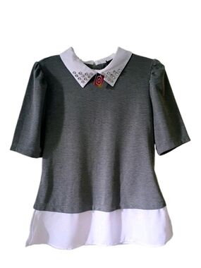 Madison Grey Top with White Peter Pan Collar